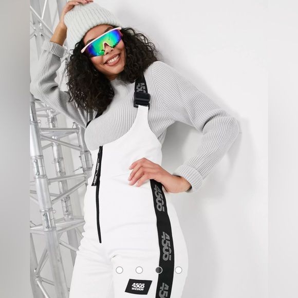 ASOS 4505 white & black ski high waisted ski bib pants salopette - Picture 6 of 12
